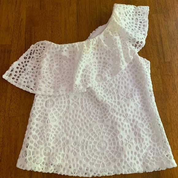 Lilly Pulitzer Matteo One Shoulder Top SZ XXS Sea Urchin Terry Lace - Picture 3 of 12